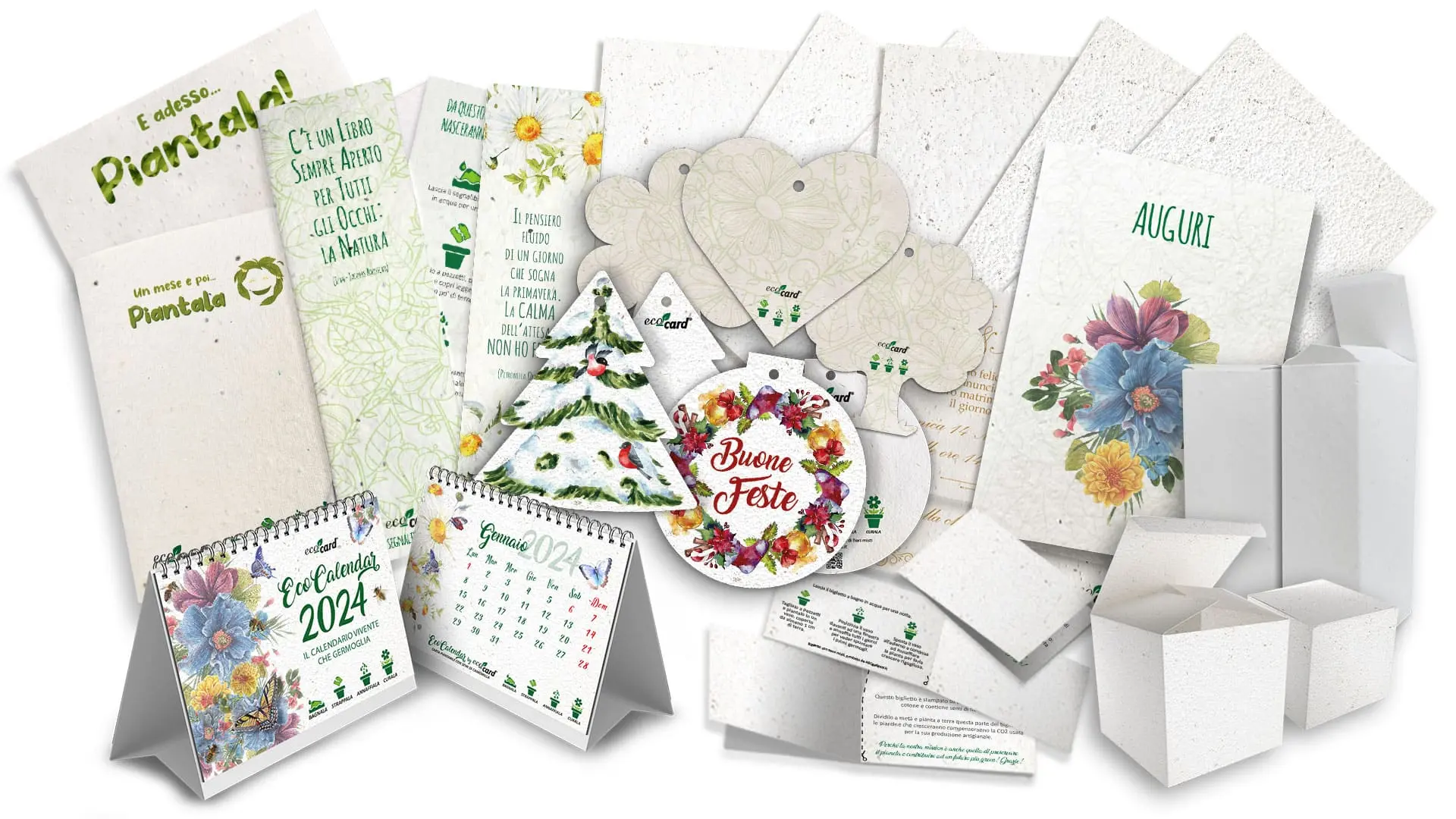 Esempi di Eco-Card® la carta piantabile con semi per la comunicazione sostenibile 